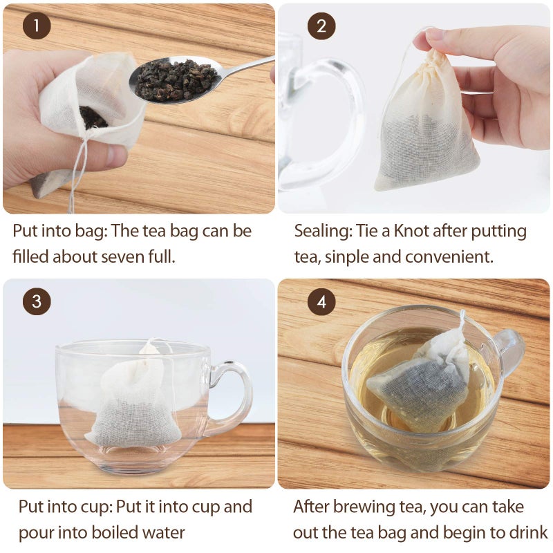Housim Tea Filter Bags, 50 Pack Housim Reusable Cotton Tea Bags Empty Unbleached Strainer Filter Bags ECO Friendly Tea/Herb Brew Bags Loose Leaf Tea Infuser for Home Office Travel (3.1 x 3.9Inch) - Image 4